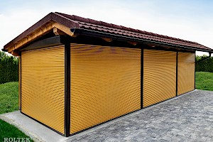 Predokenske rolete PENTO, zapiranje nadstreška, čokoladno temna, lesna svetla